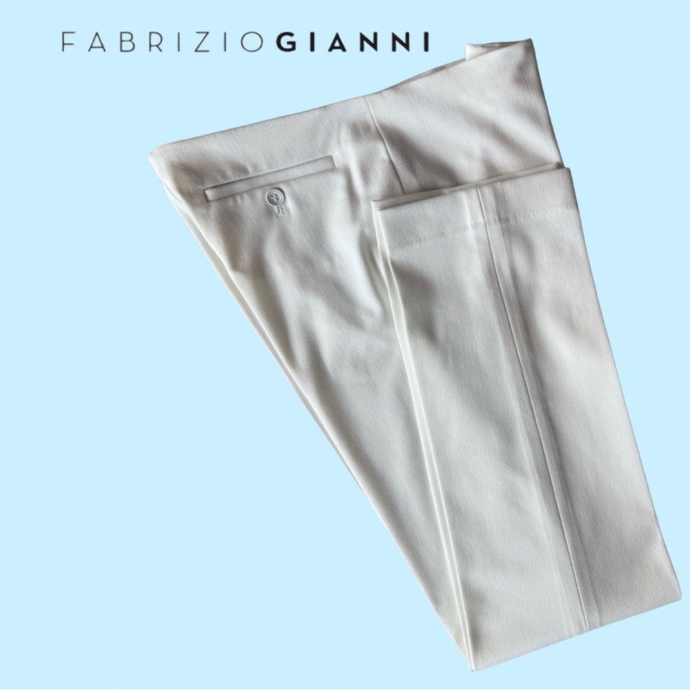 Fabrizio Gianni Stretch For High Comfort Side Zip Tapered Ivory Trousers 4 Small